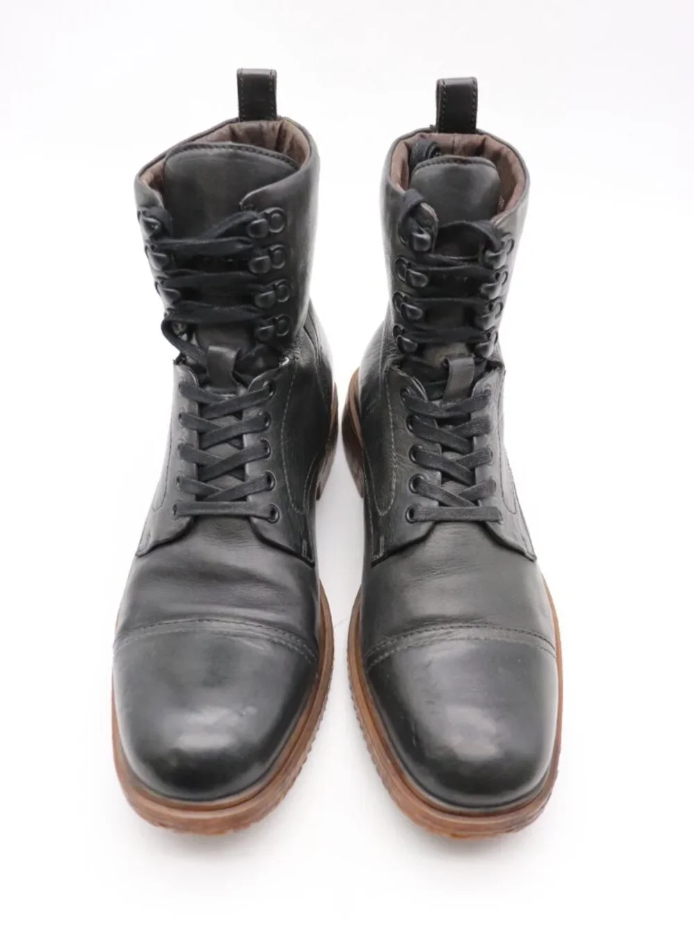 John Varvatos Tall Combat Boots Men’s 9 M Black Leather Cap Toe Lace Up Boots